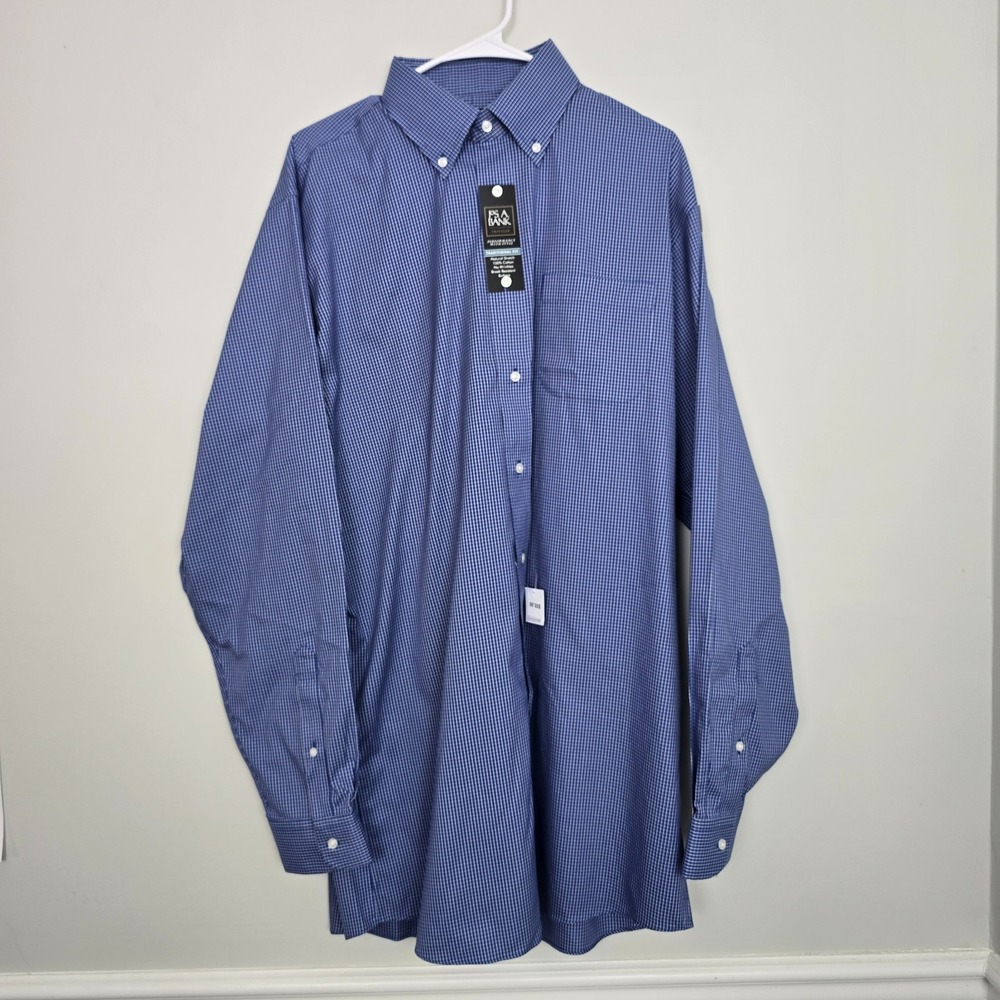 NWT Jos A Bank Mens Business Casual Office Traveler Shirt Sz L 16.5-37 Blue